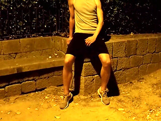 Crusing in a Public Park at Night - Getting Naked