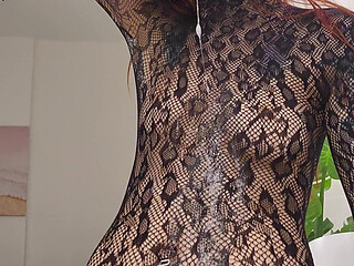 Sloppy Deepthroat & Pussy Slapping in Sheer Fishnet Bodysuit