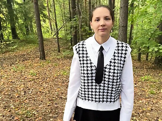 Stepdaughter Studies Then Gets Anal and Creampie in the Forest
