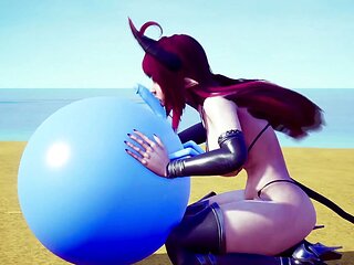 Demon girl sucking off a bouncing ball