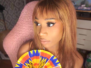 ebony trans girl Vanniall edges for two hours in a tiny blue bikini - ending in a HUGE self facial! full webcam show
