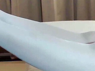 White Nylon Pantyhose Footjob - Soft Asian Feet Make Him Cum Hard