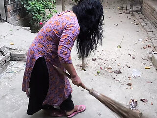 My aunty was cleaning the yard. But I hugged him, put him in my aunty ass, and started fucking him anal