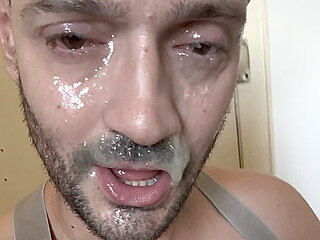 Filthy pig soaked in snot, piss, drool and cum