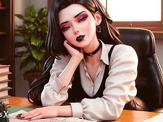 Goth secretary teases and licks boss's dick before a meeting