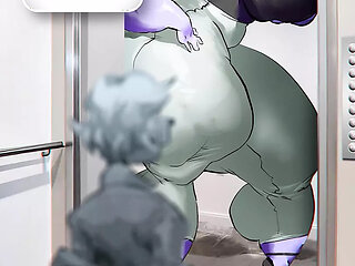 Giantess widowmaker crushes puny guy in elevator with her body and gigantic muscles & chest
