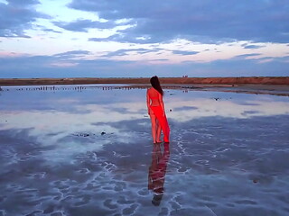 Walk on Red Sunset of Elton Salt Lake