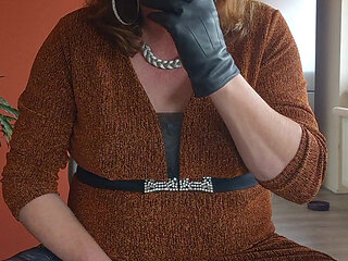 Enjoying a cigar in gloves and playing with myself