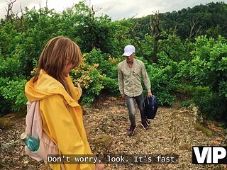 European beauty gets offered a fuck in the forest