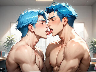 A Gigantic Pop-shot Deluge! Blue-haired Office Climaxes Are the Best Gay XXX Porn!