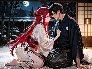 In this anime porn scene, a beautiful redhead gets fucked by her stepbrother.