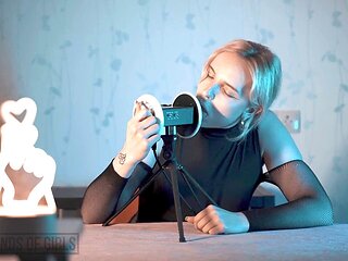 ASMR session with Elsasmr as she sensually licks the microphone with her raw tongue