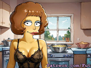 Futanari Maude Flanders Masturbating and Selfsucking