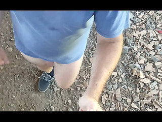 Nude boy walking