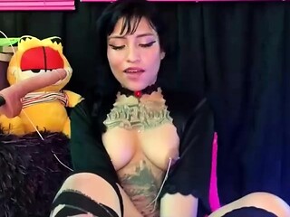 Very hot busty brunette solo masturbation on webcam