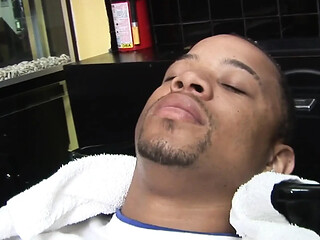 Sexy blonde hairdresser loves her clients' black cocks
