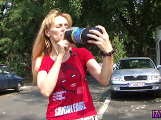 Mature showing tits outdoor