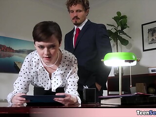 Quickie fucking the extra small and petite tomboi secretary