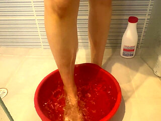 Woman Massages Your Feet with Soapy Water Until You Have an Orgasm