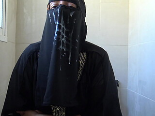 A Moroccan muslim girl is SHOCKED!!! Her colleague covered her hijab full of cum in the toilet.