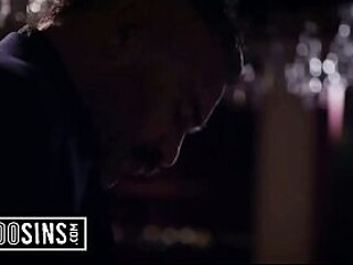 Hot waitress gives boss a surprise deepthroat blowjob
