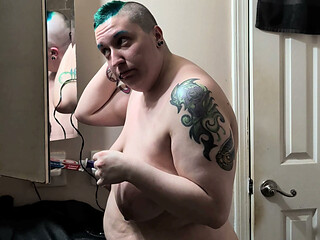 Nude haircut on chubby ftm