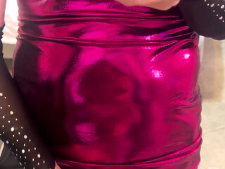 Crossdresser in Purple Masterbating with Cum Drinking Finish!