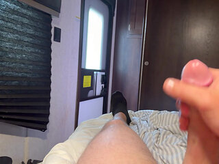 Stroking my cock for mommy to watch