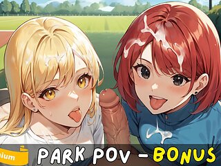 Facial Cumshot in Public Park - Blonde, Redhead, Shoolgirl Teen
