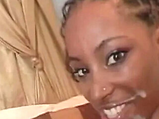 Cute Ebony Babe Facial After Riding Big Cock