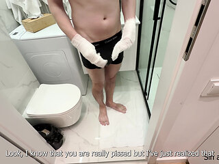 Kind stepmother helps her stepson with broken arms ... to cum ...