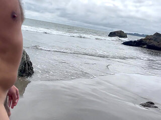 Nude beach walk ocean flashing