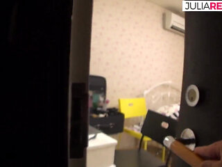 Small tits girl gags on a huge cock then gets hairy pussy fucked deep