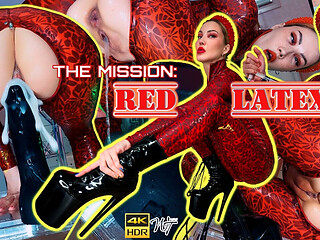 Red Latex MILF gets her ass stuffed while squirting uncontrollably