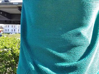 Blondie's wetlook latex booty on display for a public park quicky
