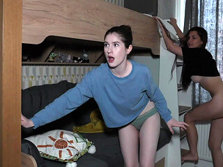 Two girls each eat other out and trib after watching stepmom fuck