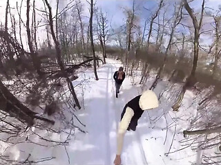 Winter Couples enjoy Big Tit Snowball Fights!