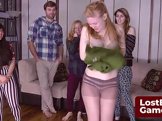 A group of five friends gather for Strip Rock Paper Scissors