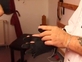 Mature BBW Locked in Stocks for Deep Fingering
