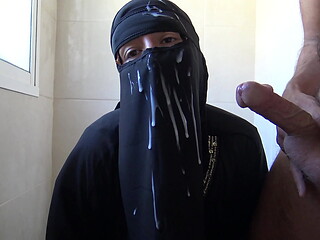 Arab milf gets big cumshots from horny masturbating stepson