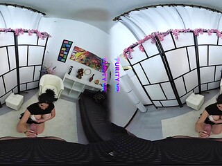 Busty brunette Debora Mancini enjoys VR POV fuck session