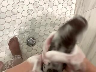 Horny Stepdaughter listens to stepdad fuck her mom to sleep then sneaks into the bathroom to shower with him