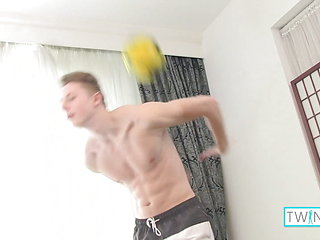 Cute Twink Angel R Cums Over His Football Ball!