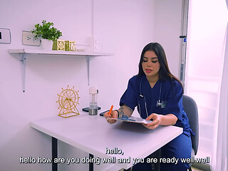 I visit a very sexy doctor to help me with my erections and end up fucking her hard until I cum on her big tits