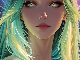 Cosmic Neon Beauty Portrait with Luminous Eyes Dreamlike Fantasy Ai Art Slideshow