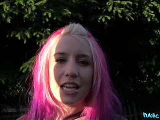 Pink Haired AMERICAN BABE with Big BOOBS fucked Outdoors in Public - Public Agent