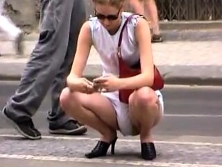 Blonde Amateur Takes Facial Outdoors In Public