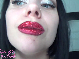 Red glitter on my big lips JOI