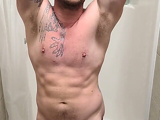 Stroking My Cock and Playing with My Ass in Thegym Showers