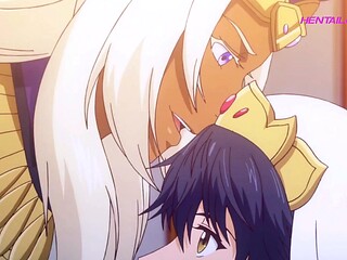 Titan dominates bride in bed after erotic anime feast